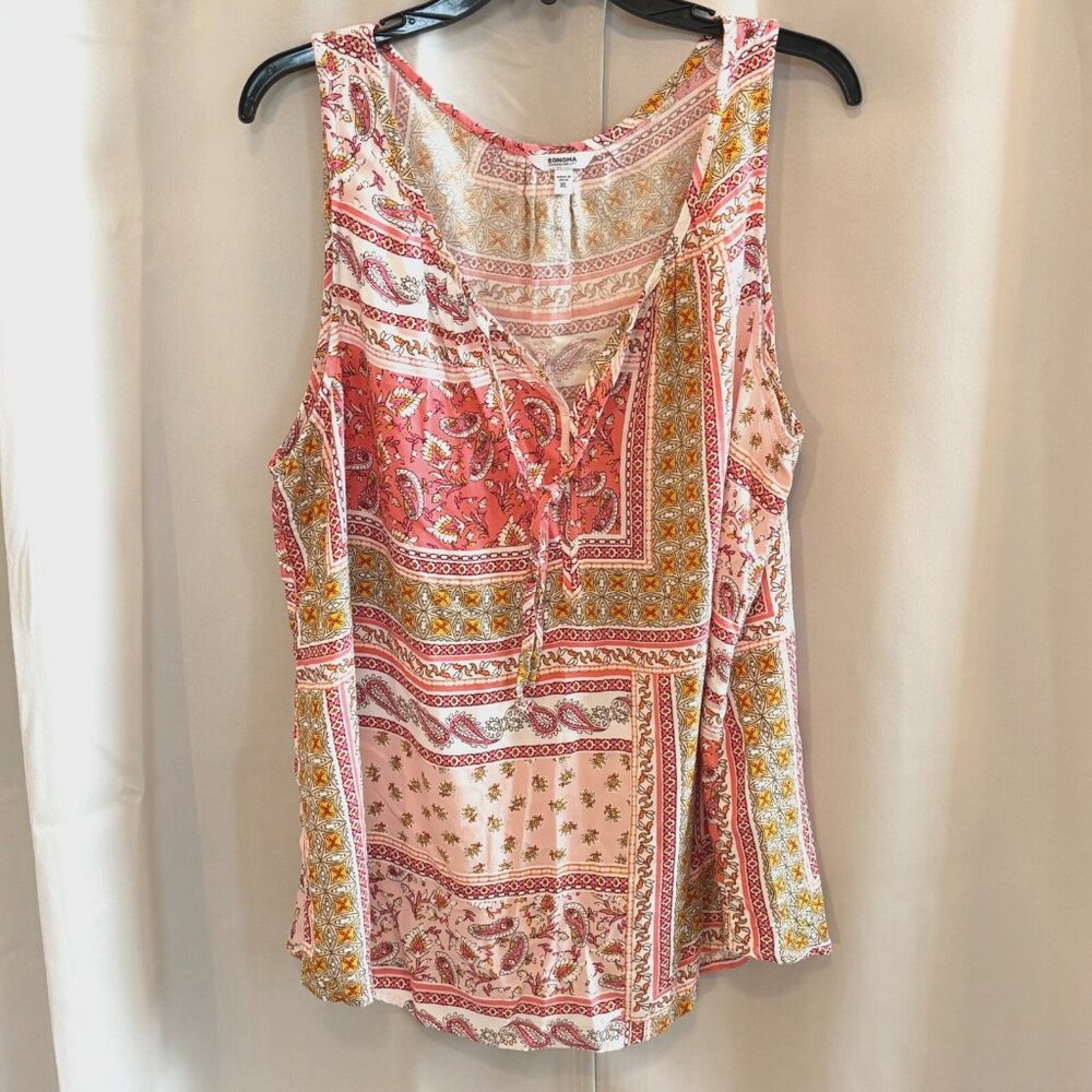 Sonoma Womens Top Size XL Pink Patchwork Floral Boho Cottage Western Y2K 18145x